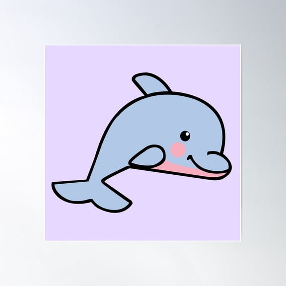 Cute Kawaii Cartoon Dolphin Poster Wall Art, Modern Wall Decor For Living Room Bedroom, 24x24 UNFRAMED