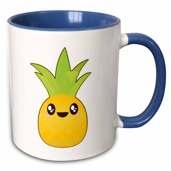 3drose, Cute Kawaii Cartoon Fruit Pineapple, 15oz Two-tone Blue Mug