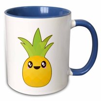 3drose, Cute Kawaii Cartoon Fruit Pineapple, 15oz Two-tone Blue Mug