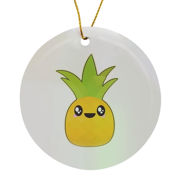 3drose, Cute Kawaii Cartoon Fruit Pineapple, Circle Porcelain Ornament