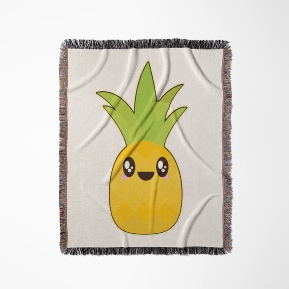 Cute Kawaii Cartoon Fruit Pineapple, Woven Blanket