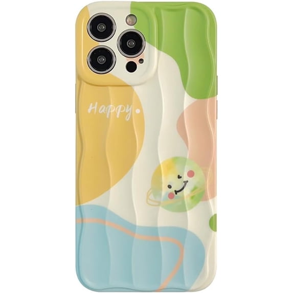 Cute Kawaii Cartoon Star Smile Face Water Ripple Soft Phone Case Compatible with iPhone Case (Green,iPhone 12 Pro)