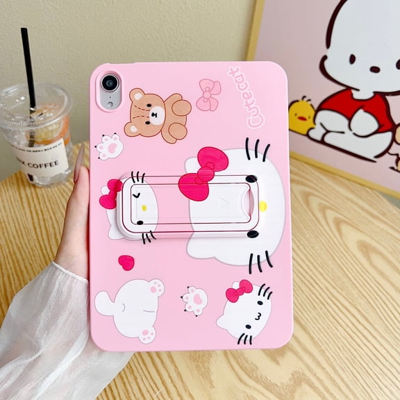 Cute Kawaii Cartoon Tablet Case for iPad 9th Generation 10.2 Inch - for iPad 7th/8th/9th Gen Soft Liquid Silicone Shockproof Protective Cover with Foldable Kickstand for Girls Kids Teen Women