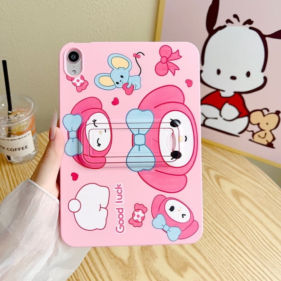 Cute Kawaii Cartoon Tablet Case for iPad Air 11 Inch Case M3/M2 - for iPad Pro 11 Inch Soft Liquid Silicone Shockproof Protective Cover with Foldable Kickstand for iPad Air 4th/5th Generation 10.9"