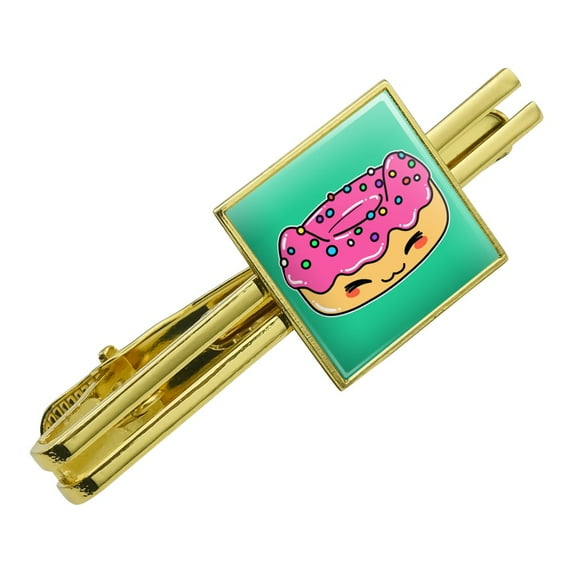 Cute Kawaii Cat Donut Square Tie Bar Clip Clasp Tack- Silver or Gold