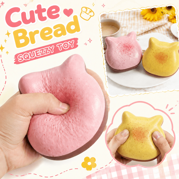 Cute Kawaii Cat Ear Bread Squishy Toys, Soft Leather Milk Scent Wet Silky Slow Rebound Squeeze, Realistic Food Portable Fidget Vent Toys, Aesthetic Desktop Decor Novelty Prank Gift for Teens Adults