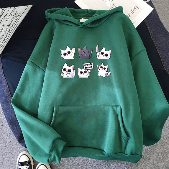 Cute Kawaii Cat Hoodie Women Harajuku Aesthetic Hoodies Unisex Autumn Winter Cartoon Graphic Casual Pullovers Sweatshirts Korea (14986-BH2,XL)
