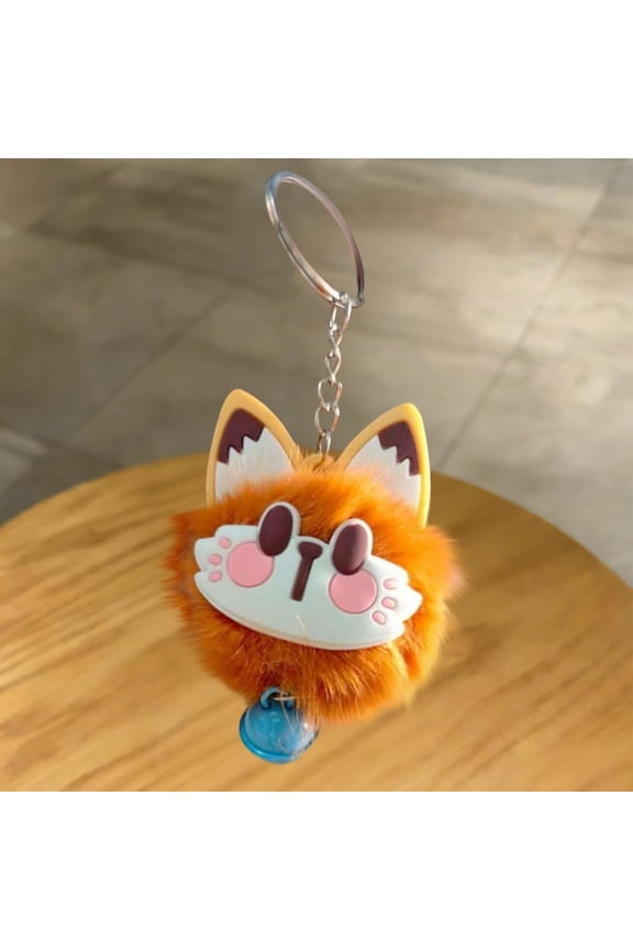 Cute Kawaii Cat Plush Keychain with Bell, Lucky Cat Soft Key Ring Charm for Backpack, Handbag or Purse Decoration, Women Decorative Plush Pendant for Daily Use, Party Gift or Meeting Present (Orange)