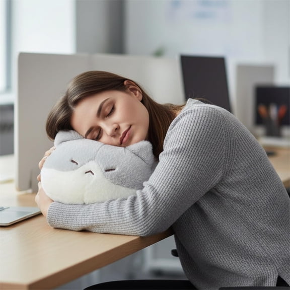 Cute Kawaii Cat Plushie – Crouching Ginger Cat Stuffed Animal with Cloud-Soft Filling – Decorative Cat Pillow for Shelf, Bed, Living Room (Gray)