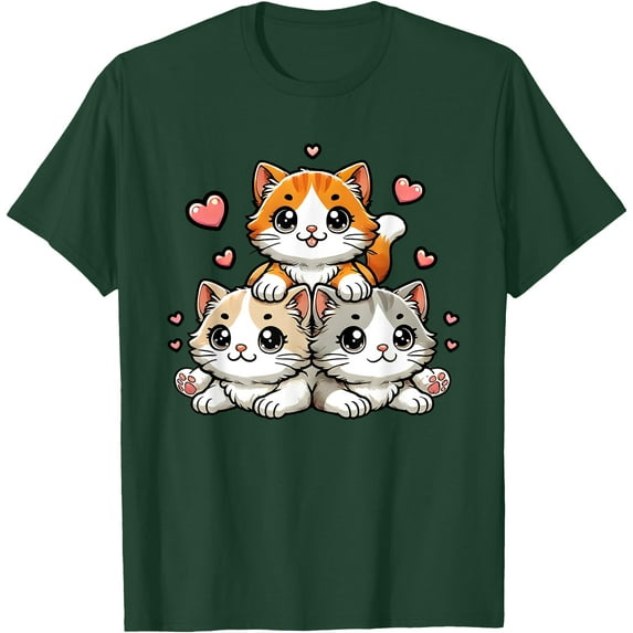 Cute Kawaii Cats Neko Funny Kitten Cat Lover Gift Unisex T-Shirt for Men Women Kids Toddler,Forest Green Color,Size YXS