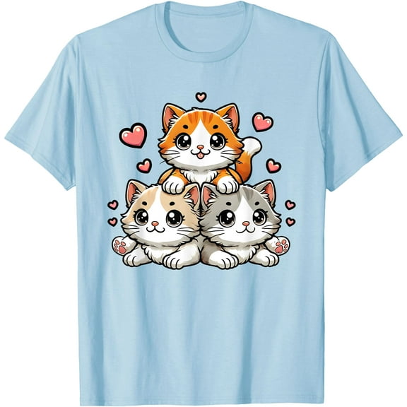 Cute Kawaii Cats Neko Funny Kitten Cat Lover Gift Unisex T-Shirt for Men Women Kids Toddler,Light Blue Color,Size 2T