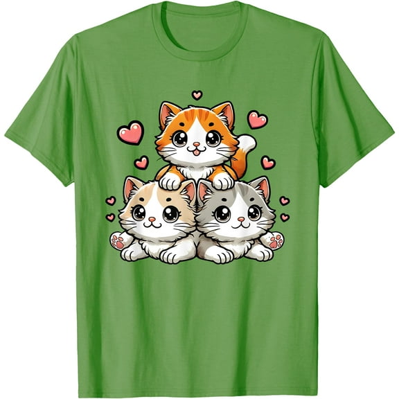 Cute Kawaii Cats Neko Funny Kitten Cat Lover Gift Unisex T-Shirt for Men Women Kids Toddler,Lime Color,Size 5/6