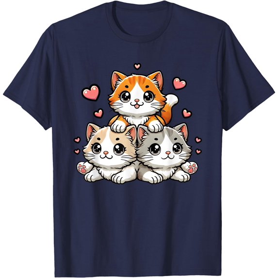 Cute Kawaii Cats Neko Funny Kitten Cat Lover Gift Unisex T-Shirt for Men Women Kids Toddler,Navy Color,Size M