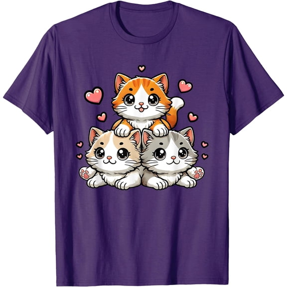 Cute Kawaii Cats Neko Funny Kitten Cat Lover Gift Unisex T-Shirt for Men Women Kids Toddler,Purple Color,Size 3T