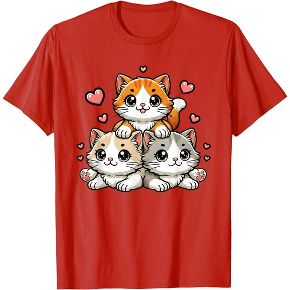 Cute Kawaii Cats Neko Funny Kitten Cat Lover Gift Unisex T-Shirt for Men Women Kids Toddler,Red Color,Size XL