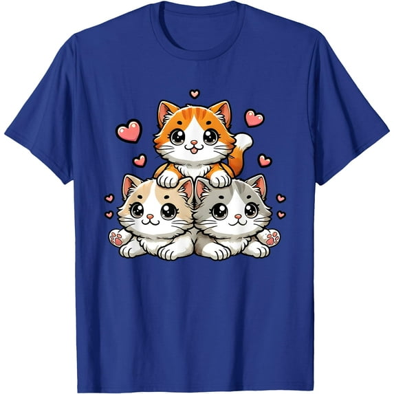 Cute Kawaii Cats Neko Funny Kitten Cat Lover Gift Unisex T-Shirt for Men Women Kids Toddler,Royal Blue Color,Size 3XL