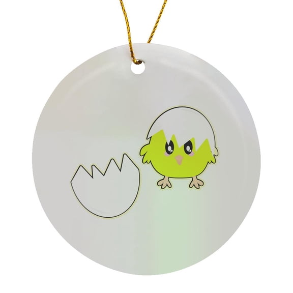 3drose, Cute Kawaii Chick Hatching Egg Cartoon, Circle Porcelain Ornament