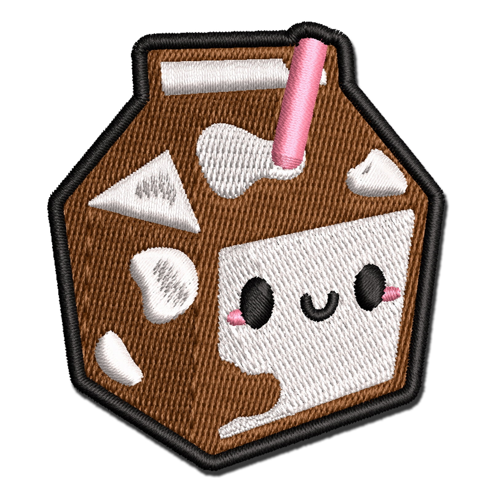 Cute Kawaii Chocolate Milk Carton Applique Multi-Color Embroidered Iron-On Patch - 3.5 Inch Large