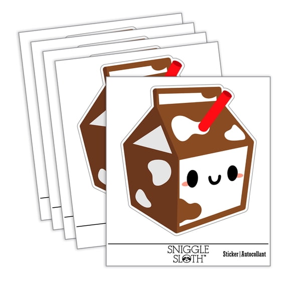 Cute Kawaii Chocolate Milk Carton Car Window Bumper Water Bottle Phone Tablet Laptop Waterproof Vinyl Decal Sticker Set 5-Pack - Gloss Finish - 5.0"