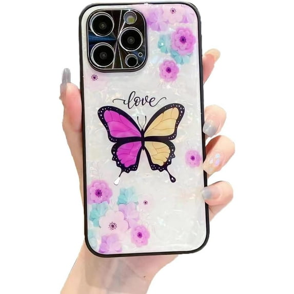 Cute Kawaii Colorful Butterfly Shell Texture Phonea Case Compatible with iPhone Case (Purple,iPhone 15 Pro Max)