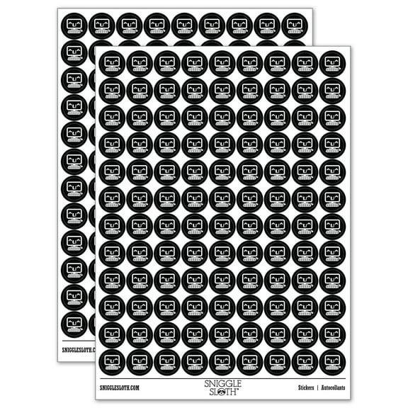 Cute Kawaii Computer Face Emoticon 200+ Round Stickers - Black - Gloss Finish - 0.50" Size