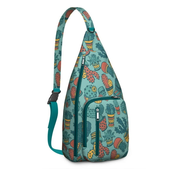 Cute Kawaii Desert Chest Bag - Minimalist Succulent Print, Lightweight & Durable, Women/Men Adjustable Strap