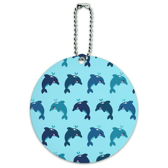 Cute Kawaii Dolphins Pattern Round Luggage ID Tag Card Suitcase Carry-On