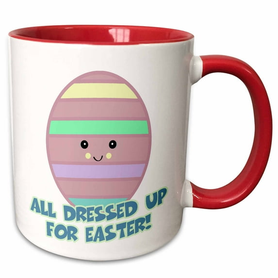 3drose, Cute Kawaii Dressed for Easter Egg, 11oz Two-tone Red Mug