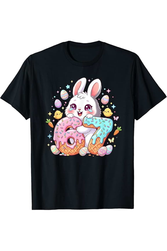 Cute Kawaii Easter Bunny Donut 67 Unisex Short Sleeve Graphic T-Shirt