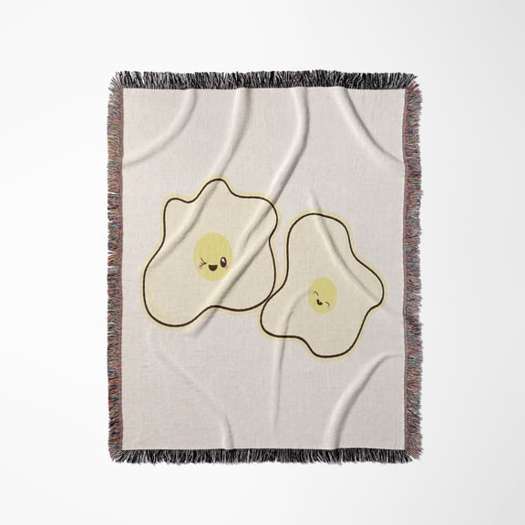 Cute Kawaii Fried Cartoon Eggs Breakfast, Woven Blanket
