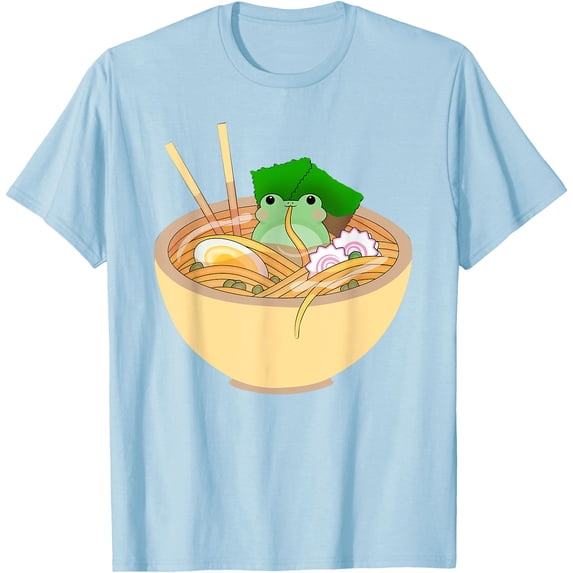 Cute Kawaii Frog Eating in Ramen Bowl Unisex T-Shirt for Men Women Kids Toddler,Light Blue Color,Size YL