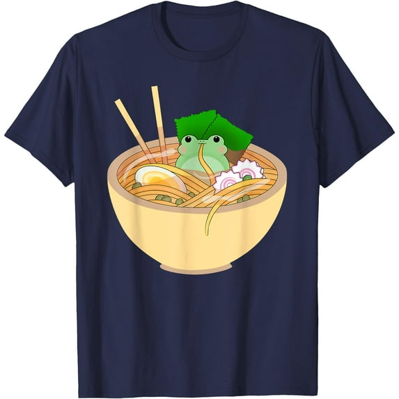 Cute Kawaii Frog Eating in Ramen Bowl Unisex T-Shirt for Men Women Kids Toddler,Navy Color,Size YXL