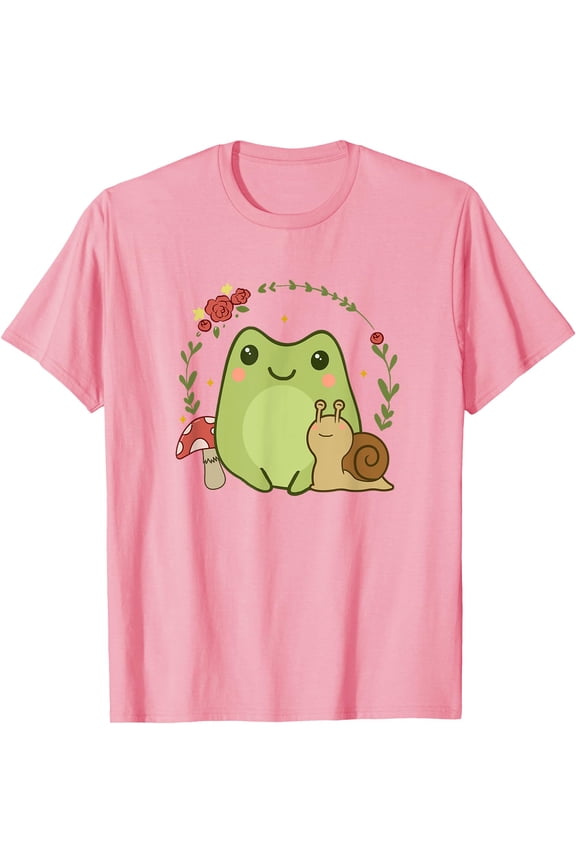 Cute Kawaii Frog Snail Mushroom Cottagecore Aesthetic Unisex T-Shirt for Men Women Kids