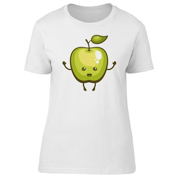 Cute Kawaii Green Apple T-Shirt Women -Image by Shutterstock, Female Medium