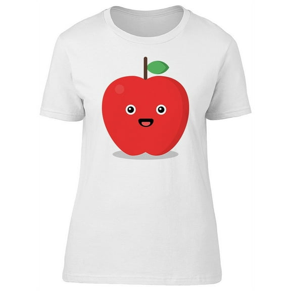 Cute Kawaii Happy Red Apple T-Shirt Women -Image by Shutterstock, Female Medium