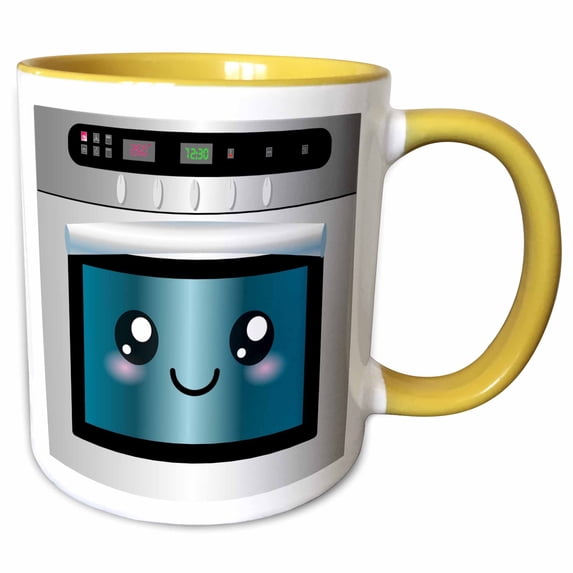 3drose, Cute Kawaii Happy Smiling Oven - for Chefs Foodies and People Who Love to Cook and Bake, 15oz Two-tone Yellow Mug