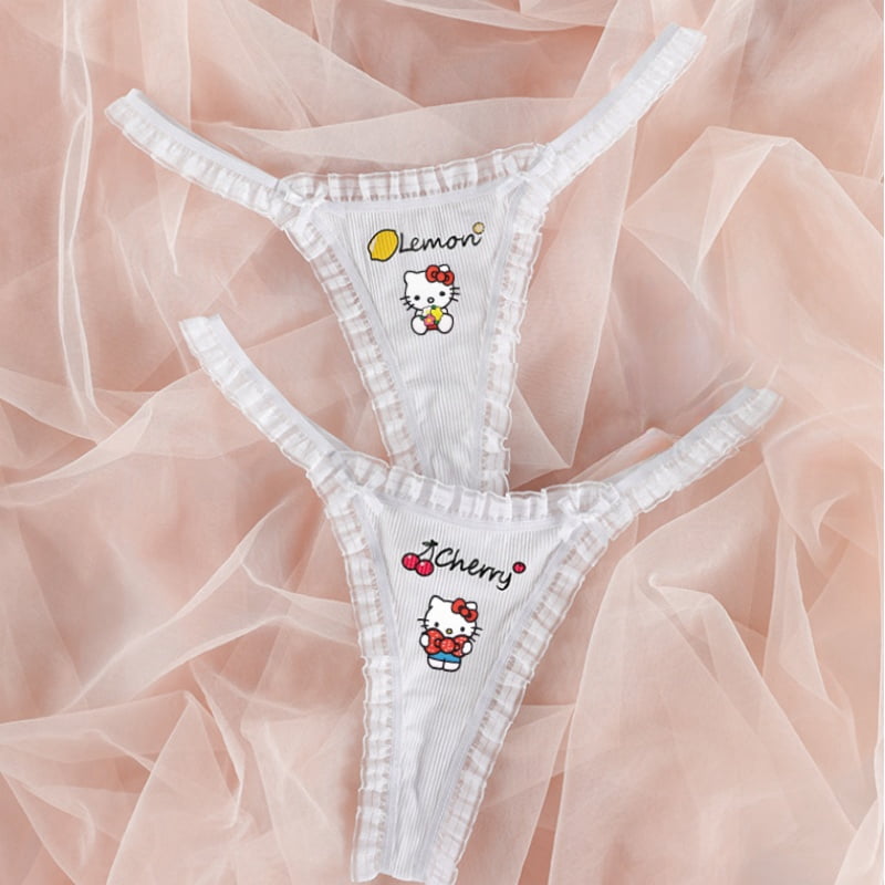 Cute Kawaii Hello Kitty Women‘s Sexy Lace Edge Panel Ribbed Thin ...