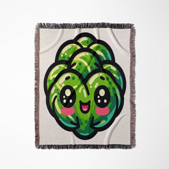 Cute Kawaii Image Of A Brussels Sprout, Woven Blanket