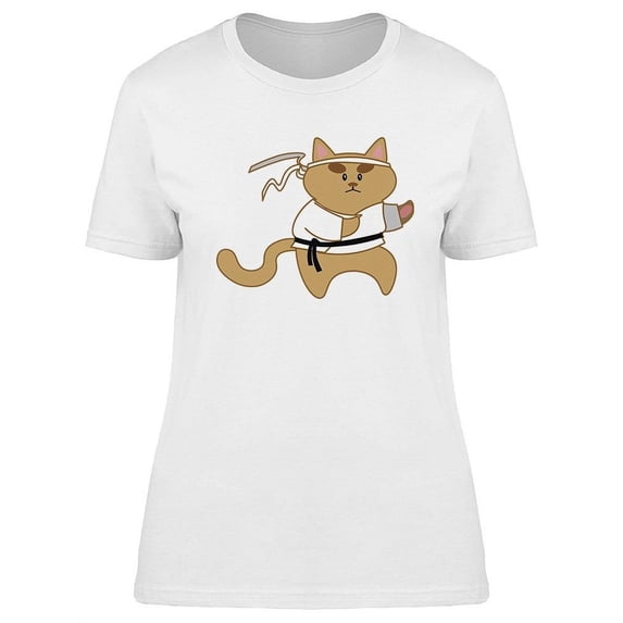 Cute Kawaii Karate Cat T-Shirt Women -Image by Shutterstock, Female x-Large