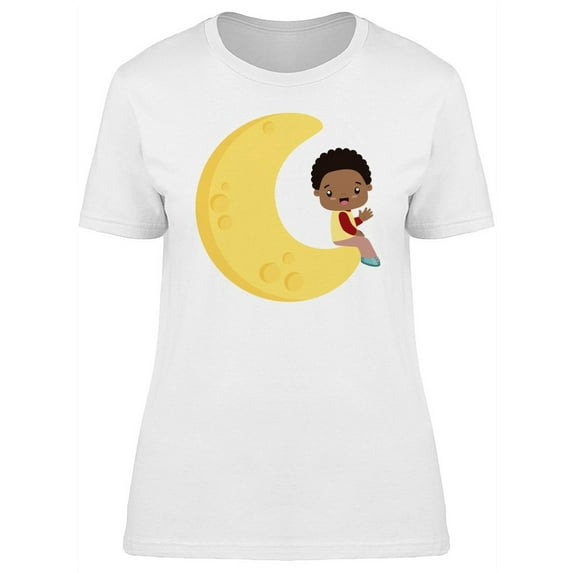Cute Kawaii Kid On The Moon T-Shirt Women -Image by Shutterstock, Female x-Large