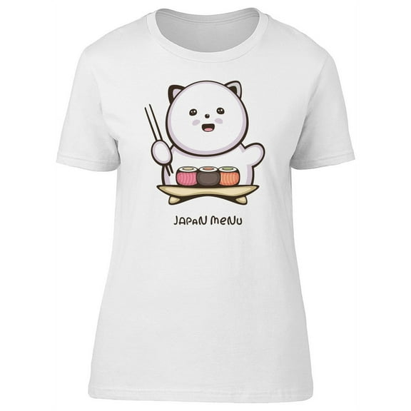 Cute Kawaii Kitten With Sushi T-Shirt Women -Image by Shutterstock, Female Small