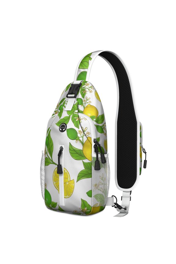 Cute Kawaii Lemon Lover Sling Backpack, Yellow Fruit Print Crossbody Daypack with Fresh Floral and Retro Vintage Style, Lightweight and Adjustable Strap