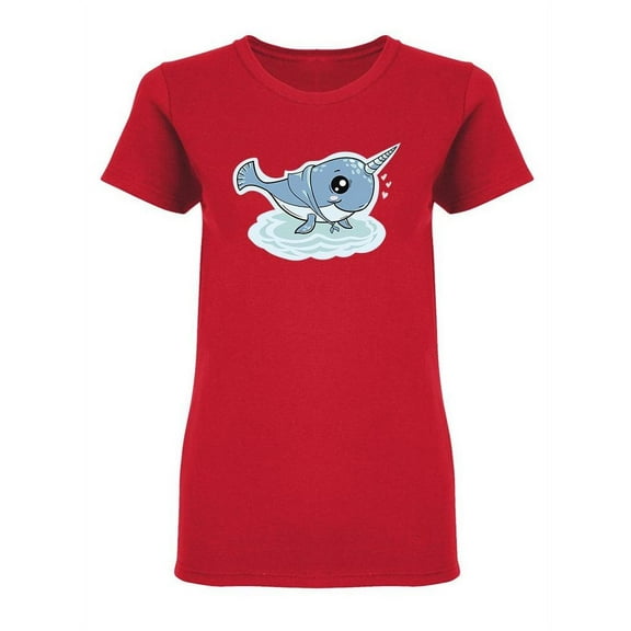 Cute Kawaii Narwhal Design Shaped T-Shirt Women -Image by Shutterstock, Female Medium