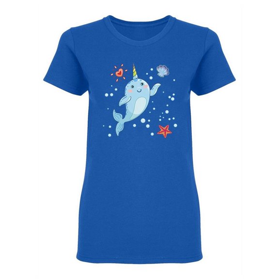 Cute Kawaii Narwhal Shaped T-Shirt Women -Image by Shutterstock, Female XX-Large
