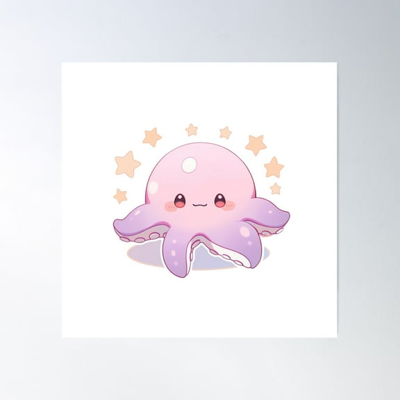 Cute Kawaii Octopus With Stars Poster Wall Art, Modern Wall Decor For Living Room Bedroom, 17x17 UNFRAMED