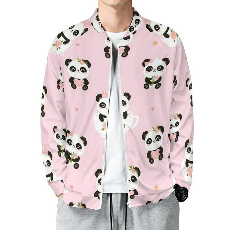 Cute Kawaii Panda Jacket for Men Lightweight Casual Zip Up Bomber Jacket Men Spring Fall Windbreaker Coat with Pocket Walmart