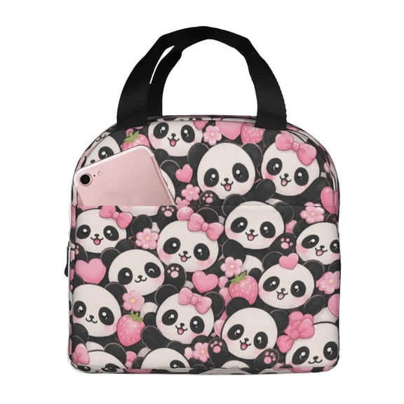 Cute Kawaii Panda Lunch Bag Reusable Thermal Lunch Box with Handle for Women and Men