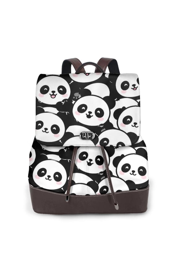 Cute Kawaii Panda Women's Leather Backpack All-Over Print Bag for Work and Travel