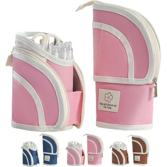 Cute Kawaii Pencil Case Pouch Pen Box Holder Organizer for Office Workspace Supplies Desk Accessories Travel Essentials Aesthetic Trendy Cool Stuff Gift Large Capacity Cartoon (Pink)