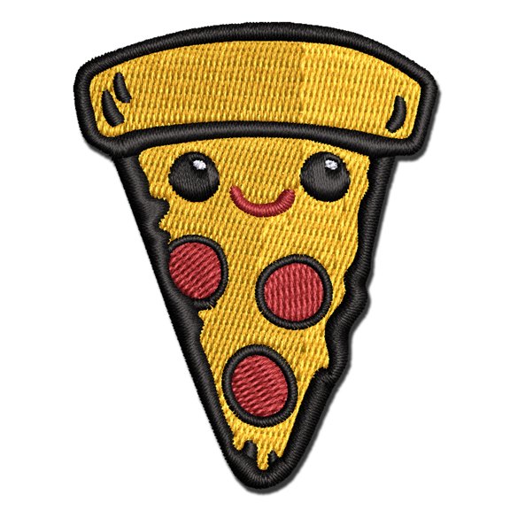 Cute Kawaii Pepperoni Pizza Applique Multi-Color Embroidered Iron-On Patch - 2.0 Inch Mini